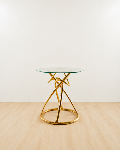 Gold brass entry table with glass top