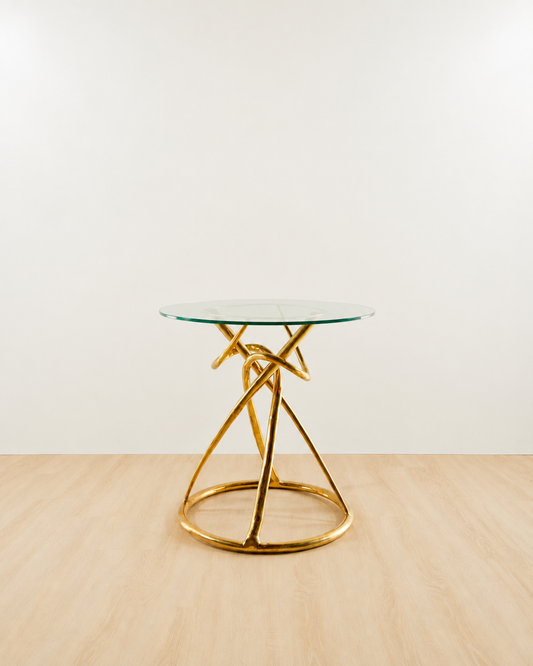 Gold brass entry table with glass top