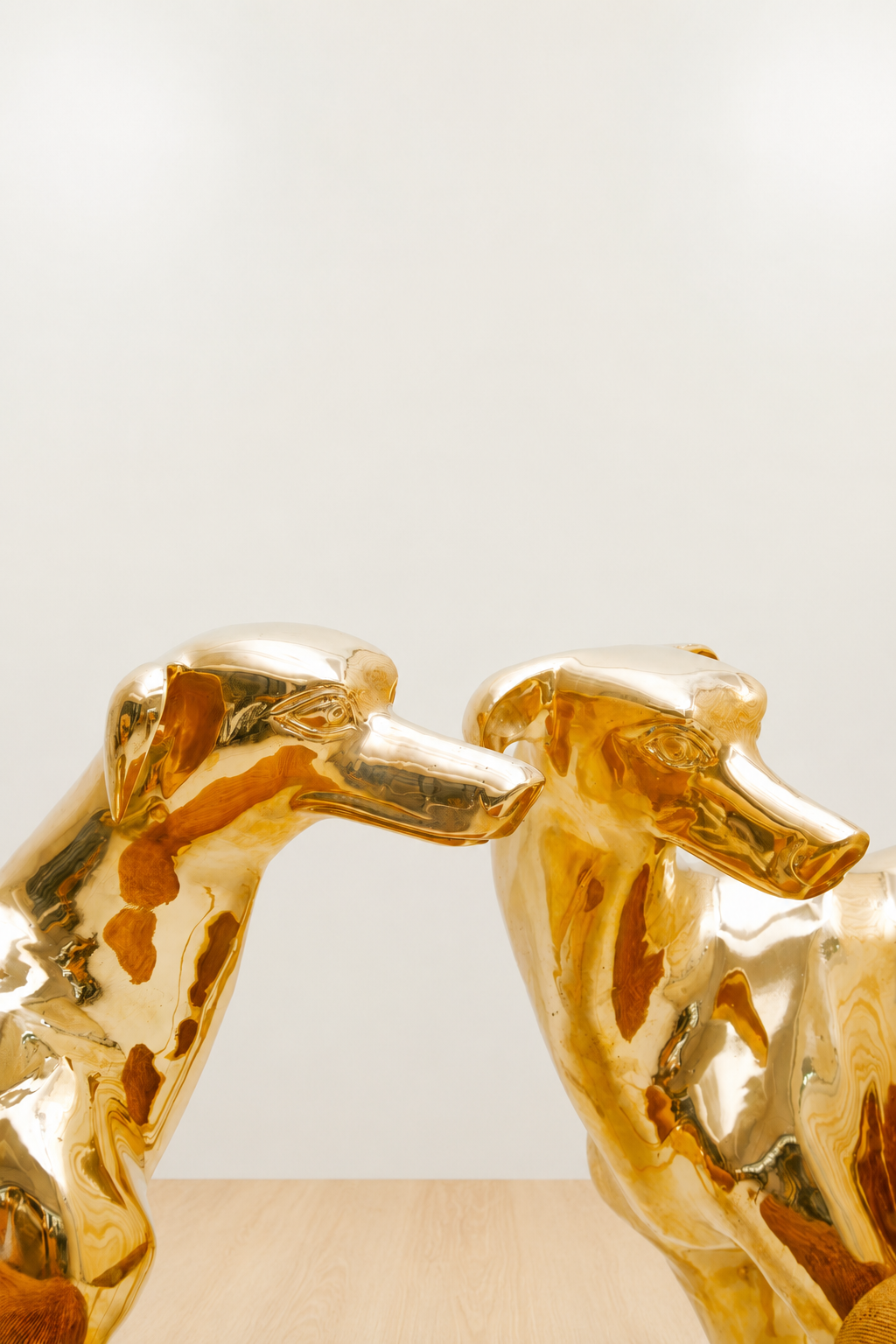 Two gold brass dog-shaped chairs. zoomed in