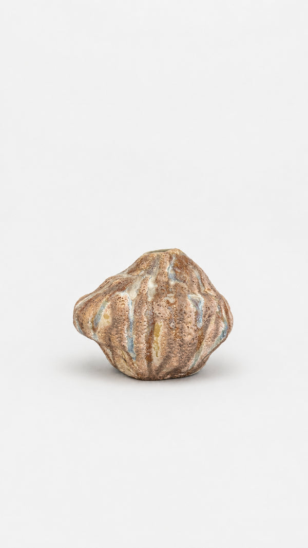 Brown and beige textured vase on a white background