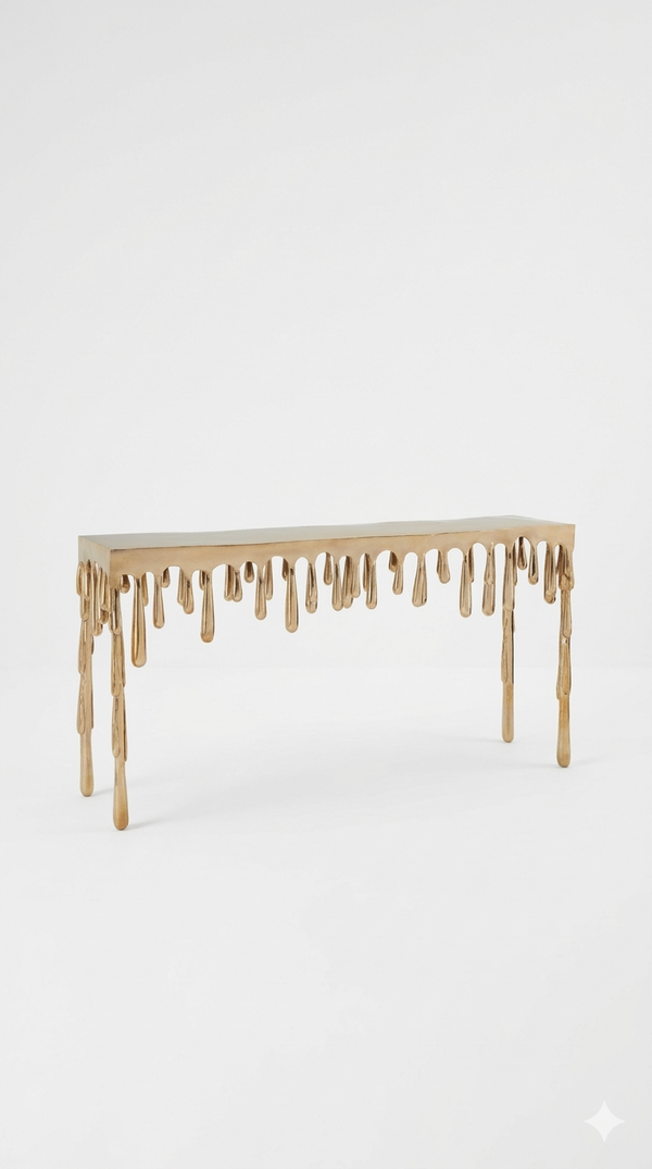 Custom brass table with gold finish.