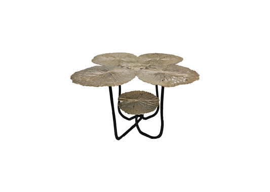 Decorative table with leaf-shaped tops on a white background