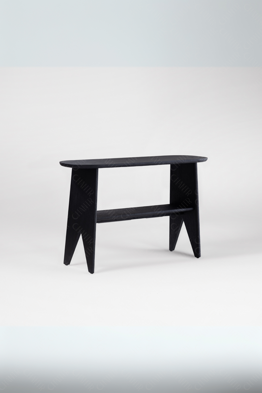 Black luxury handmade furniture console table made of acacia wood, ideal for modern luxury decor, on a white background.