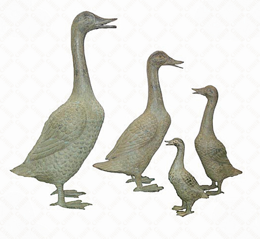 Set of four bronze luxury handmade furniture duck sculptures, ideal for modern luxury decor, on a white background.