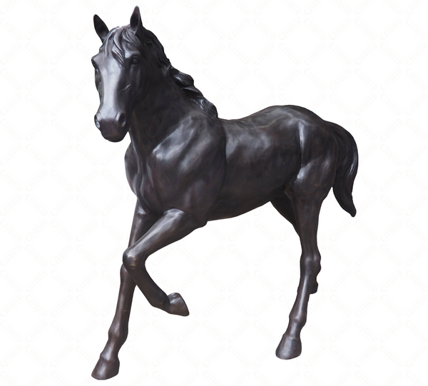 Black bronze luxury handmade furniture horse statue, ideal for modern luxury decor, on a white background.
