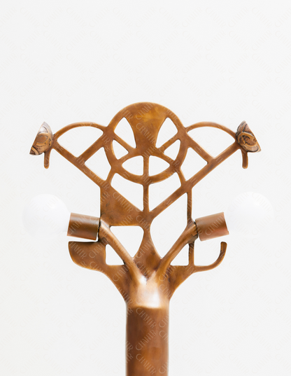 Zoom in - Decorative key-shaped gold brass luxury handmade furniture lamp with intricate design, perfect for modern luxury decor, on a white background.