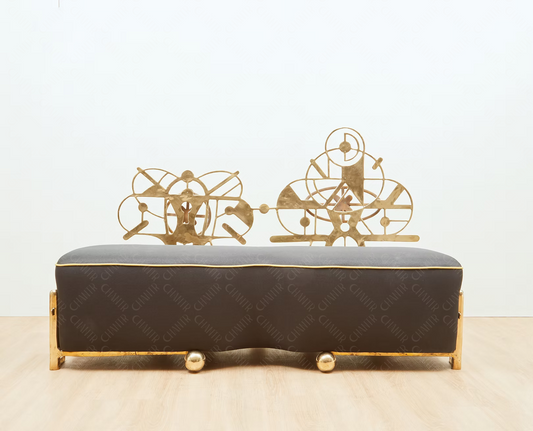 Decorative gold brass luxury handmade furniture couch with elegant frame, perfect for modern luxury decor, on a white background.