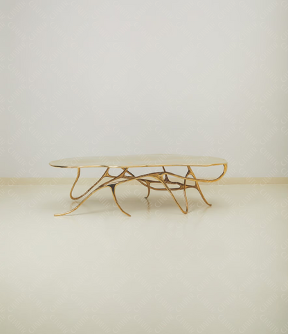 Gold brass luxury handmade furniture bench with modern design, ideal for modern luxury decor, on a white background - straight angle