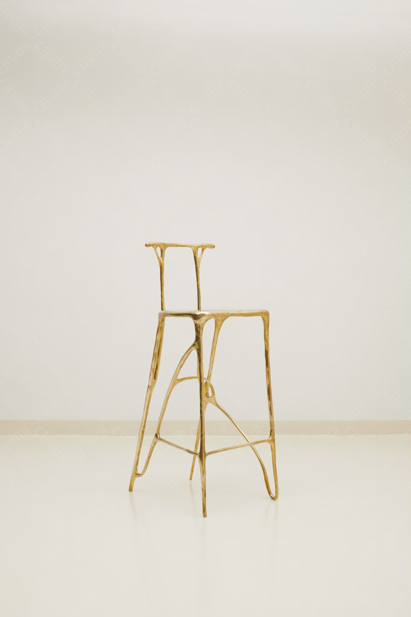 Gold brass luxury handmade furniture bar stool, perfect for modern luxury decor, against a white background - side angle
