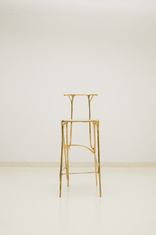 Gold brass luxury handmade furniture bar stool, perfect for modern luxury decor, against a white background.