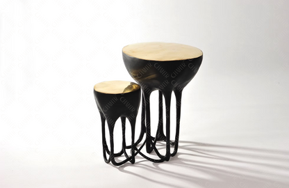 Black brass luxury handmade furniture side table with two levels, perfect for modern luxury decor, on a white background.