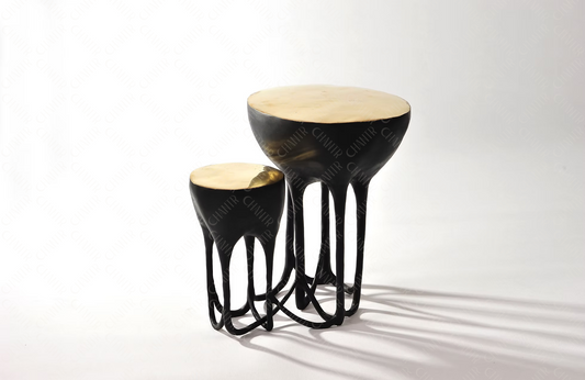 Black brass luxury handmade furniture side table with two levels, perfect for modern luxury decor, on a white background.