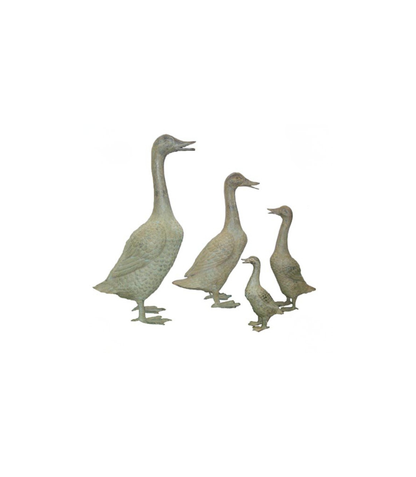 Set of four bronze luxury handmade furniture duck sculptures, ideal for modern luxury decor, on a white background.