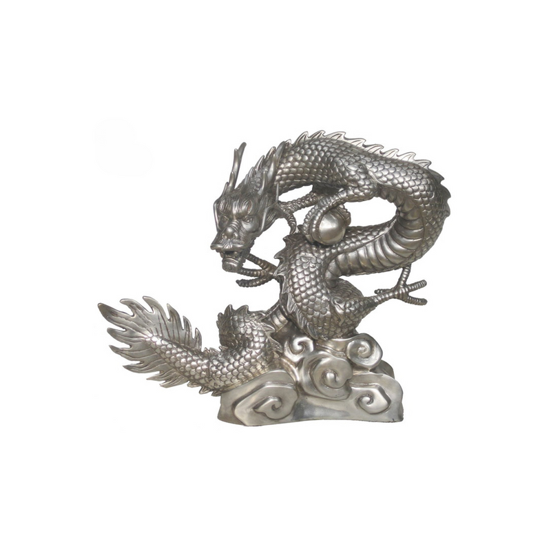 Silver luxury handmade furniture dragon sculpture, ideal for modern luxury decor, on a white background.